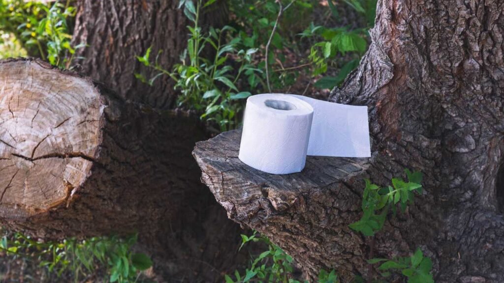 toilet paper on a tree stump