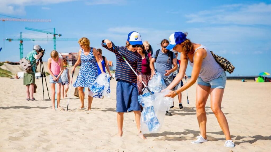 people participating in beach cleanup