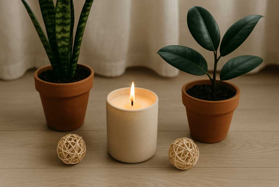 Candle with plants and decor