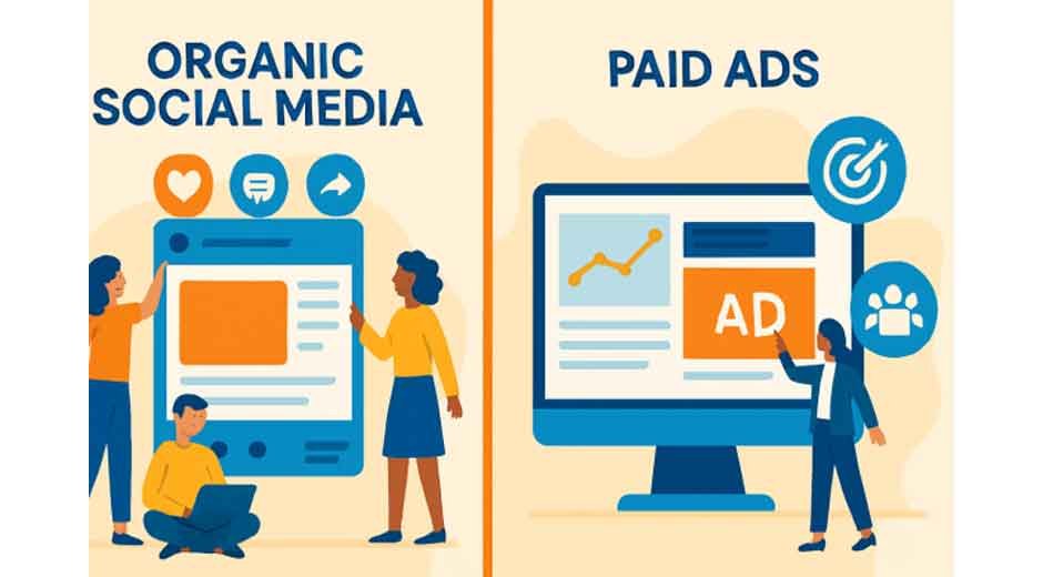 Split-graphic that shows the paid and organic marketing difference