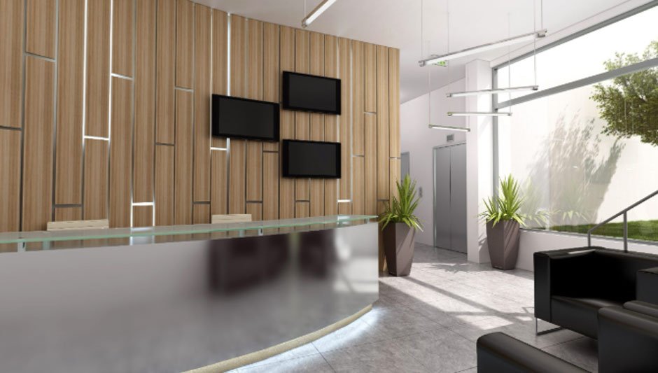 Statement Style: Transforming Office Interiors with Metal Sheet Feature Walls and Reception Desks