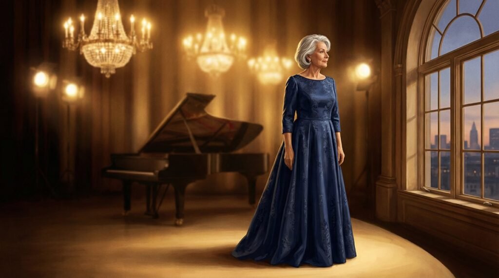 Leba Strassberg — the graceful and enduring partner of music legend Neil Sedaka, depicted in an elegant editorial portrait.