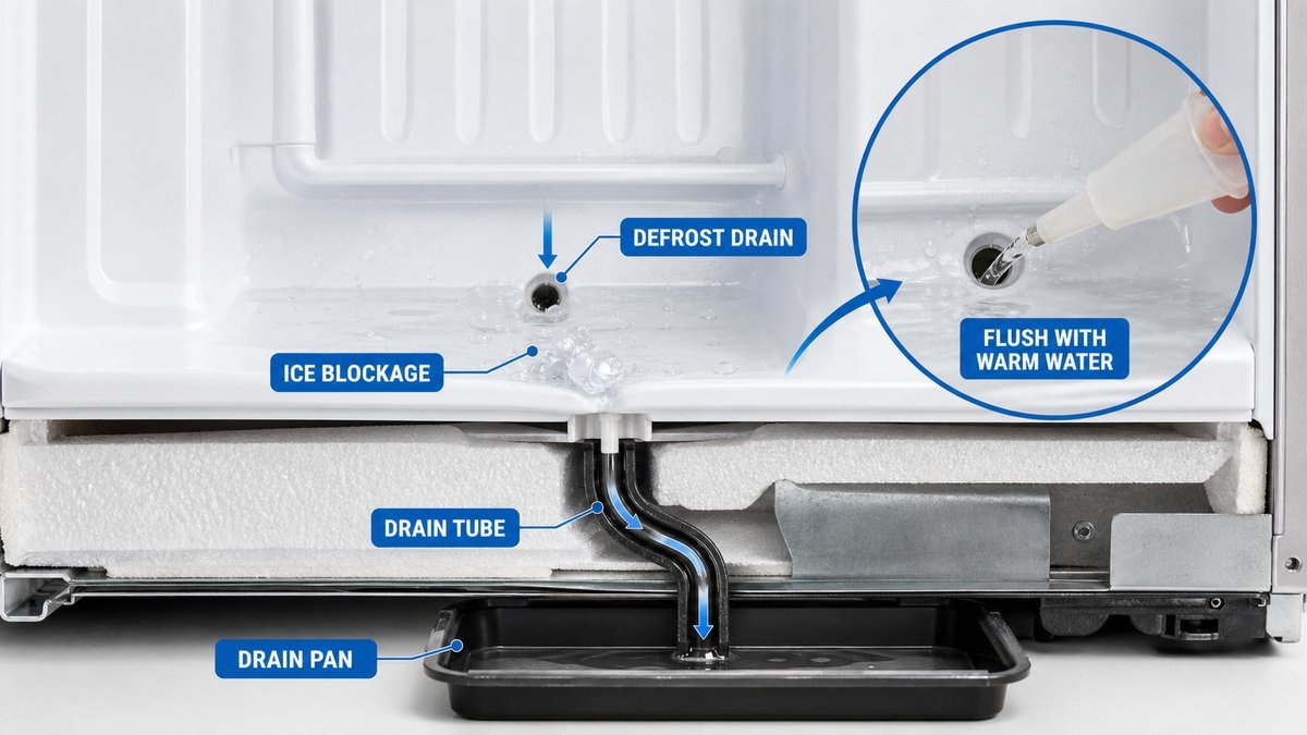 clear a clogged or frozen defrost drain